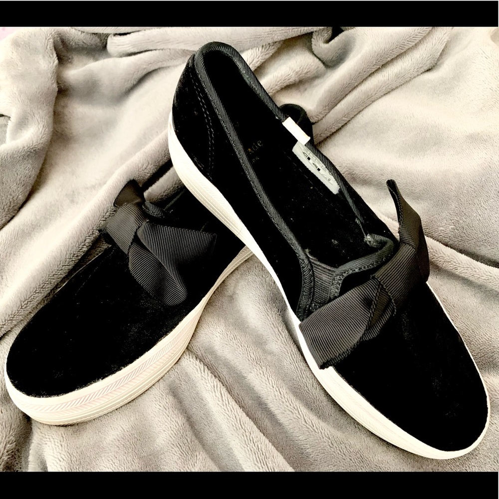 🖤♠️ Keds Womens X Kate Spade New York Triple Decker Velvet Bow Slip-On ♠️🖤